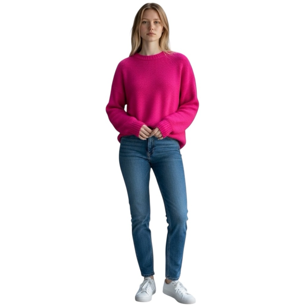 NWT Ann Taylor Fuchsia Pink Crew Neck Sweater Ribbed Hem Size S Classic